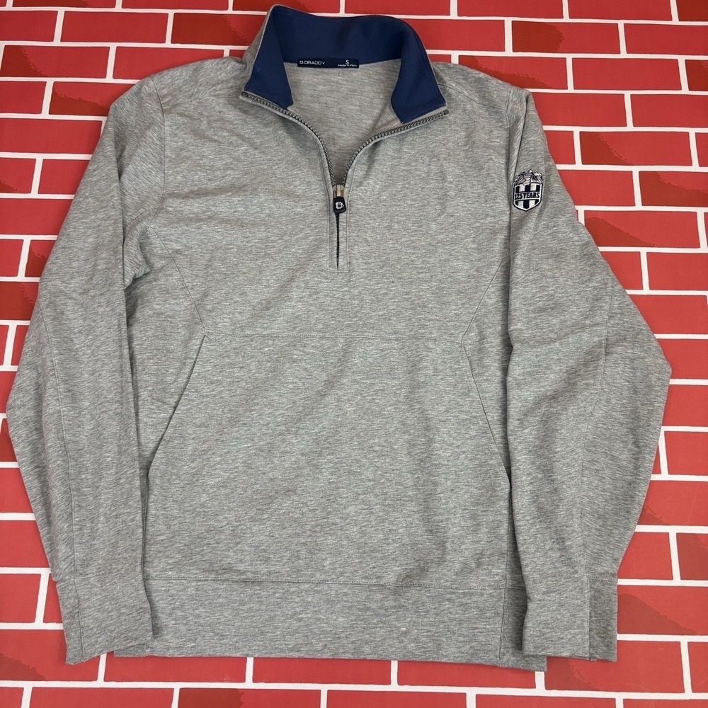 B Draddy Sweatshirt Mens S Gray 1/4 Zip Mock Neck Pockets 125 Years Crest